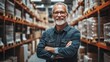 © Avve Diana  - Close up of an older American male in his 30s, erect in a warehouse and standing arms crossed looking at the camera. He's a small business owner, entrepreneur, salesperson, and supervisor.