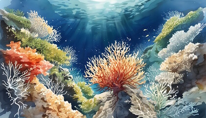 Coral reef watercolor wallpaper background art