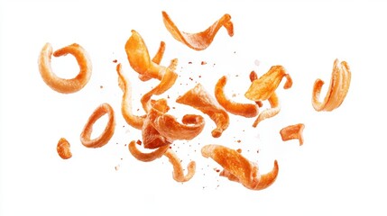 Wall Mural - Onion rings, isolated on white, falling to the ground