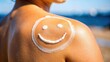© sawaratch - Close up of smiley face drawn in suntan cream on shoulder, suntan, cream, smiley, face, close up, shoulder, skin, sunscreen