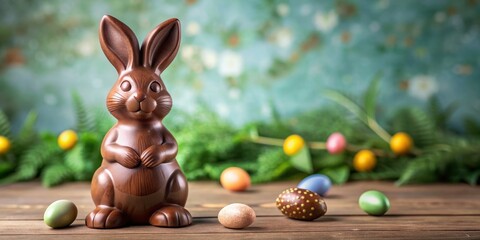 Tasty chocolate Easter bunny standing on a table , Easter, bunny, chocolate, delicious, sweet, holiday, celebration