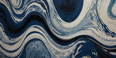 Wall Mural - Abstract blue and white background illustration 3d rendered waves of liquid paint on white background surface