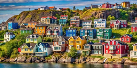 scenic view of colorful houses on st. john's, newfoundland , newfoundland, canada, architecture, vib