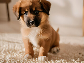 golden retriever puppy looking up