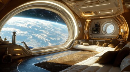 Wall Mural - Futuristic Spaceship Interior with Earth View