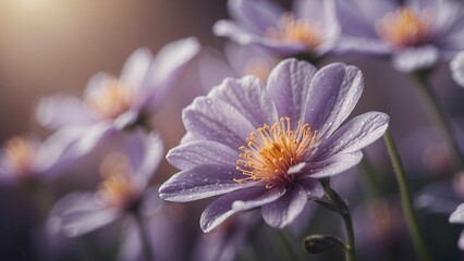 Purple flowers macro floral background, dreamy close-up of blooming natural flowers, abstract bokeh background, wallpaper, purple flower close-up