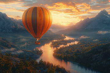 Wall Mural - A couple relaxing in a hot air balloon, savoring the breathtaking views and their special time together. Concept of romance and adventure.