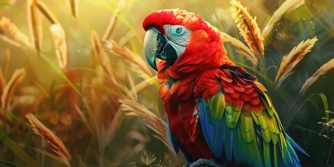 Poster - Green Ara Macaw Parrot Bird in Natural Habitat