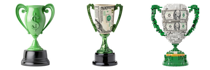 Green Money Trophy Isolated on Transparent Background