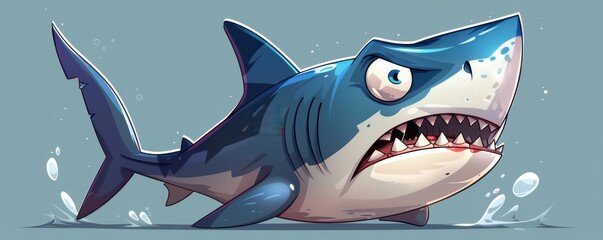 Wall Mural - Three cartoon sharks with exaggerated, scared expressions on a plain background.