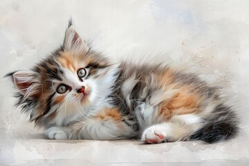 Poster - Cute Kitten with Watercolor Background