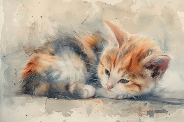 Poster - Adorable Kitten Watercolor Painting