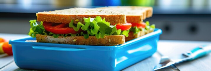 Canvas Print - Sandwich nestled in a slice of bread for a perfect lunchbox meal.