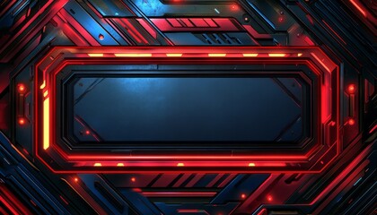 Sticker - Abstract Futuristic Red and Blue Neon Geometric Pattern with a Dark Center Frame