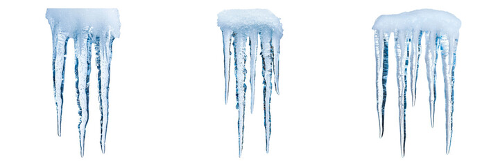 icicles with snow isolated on transparent background