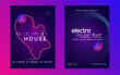 © Holo Art - Dance Design. Night Club Electro Element. Concert Invite. Electronic Radio Illustration. Violet Party Set. Pink Music Banner. Fest Event. Blue Dance Design
