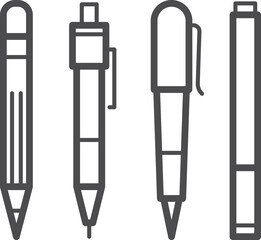 Sticker - Writing tools line icon set. Pencil and ballpoint