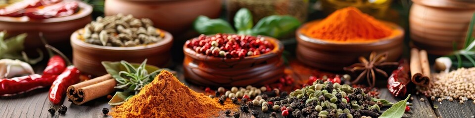 Wall Mural - Variety of spices arranged on a kitchen surface