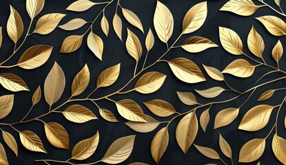 Golden Leaves on Black Background