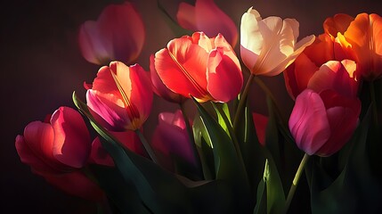 Wall Mural - Vibrant Red, Yellow, and White Tulips in a Bouquet