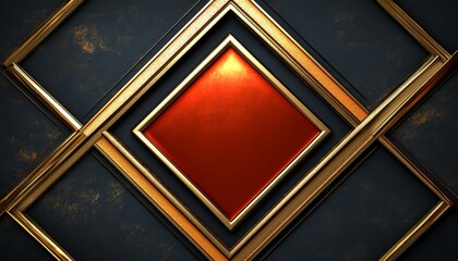 Poster - Red Diamond Shape Framed by Gold and Black