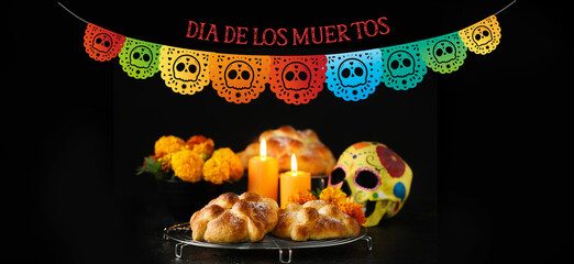 Canvas Print - Bread of the dead on dark background. Celebration of Mexico's Day of the Dead (El Dia de Muertos)