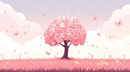 Wall Mural - tree with pink flowers