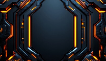 Poster - Abstract Futuristic Metal Panel with Orange Glowing Lines