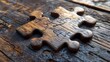 © JCreative - Interlocking Wooden Puzzle Pieces on Rustic Table   3D Rendered Closeup