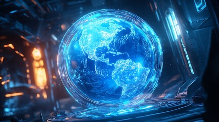 Poster - A Futuristic Representation of Earth with Blue Glowing Lines