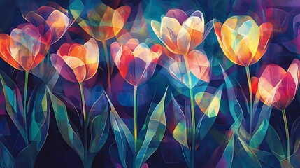 Wall Mural - Abstract Watercolor Painting of Colorful Tulips