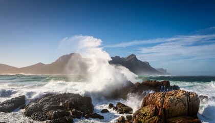 Wall Mural - water crashing against rocks walker bay western cape south africa