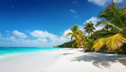 Wall Mural - vacation summer holidays background wallpaper sunny tropical exotic caribbean paradise beach with white sand palms