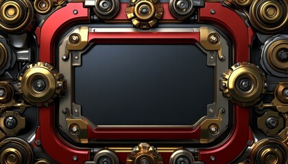 Canvas Print - A Sci-Fi Metallic Panel with a Red Frame and Gold Accents