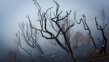 Wall Mural - burnt branches in fog