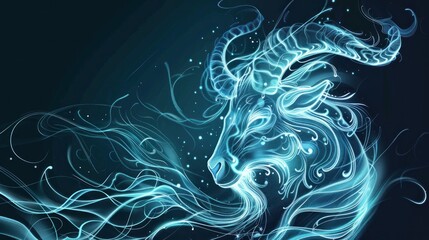 Glowing Celestial Ram with Blue Swirls