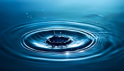 blue water circles surface with rings and ripples from drops splash