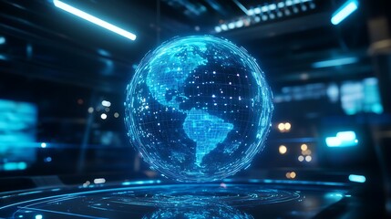 Poster - Holographic Earth Globe with Glowing Lines and Data Points