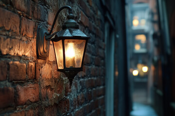 Alleyway Nostalgia: Quaint Gas Light on a Brick Wall