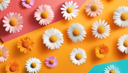 Wall Mural - various chamomile flowers on a colorful background