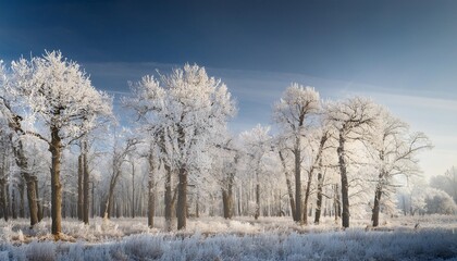 Canvas Print - a locust tree forest covered in rime