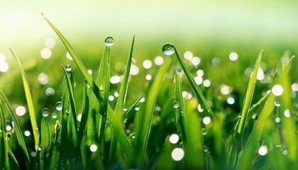 Wall Mural - water drops on the green grass