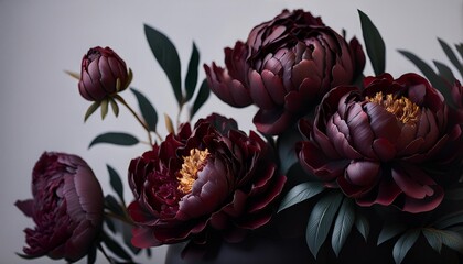 Wall Mural - dark intense color peony flowers generative ai