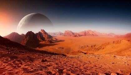 Wall Mural - martian planet space landscape with mountains