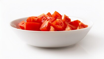 Wall Mural - white bowl of diced tomato on white background