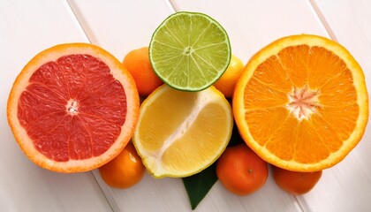 Wall Mural - flat lay of citrus fruits vibrant citrus medley