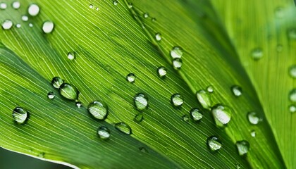 Wall Mural - closeup of green leaf with water drops