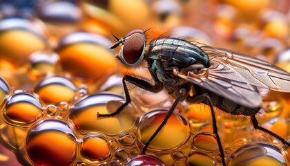 fly and bubbles macro detail closeup