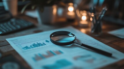 Sticker - Magnifying Glass on a Data Analysis Sheet with Graphs