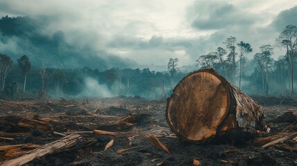 Poster - Rare wildlife is glimpsed amidst the remnants of a forest being destroyed, highlighting the plight of endangered species. Generative AI